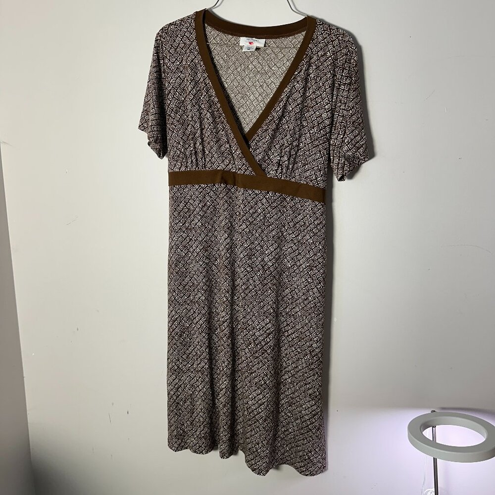 EUC Two Hearts Maternity Womens L Large Brown White Short Dress